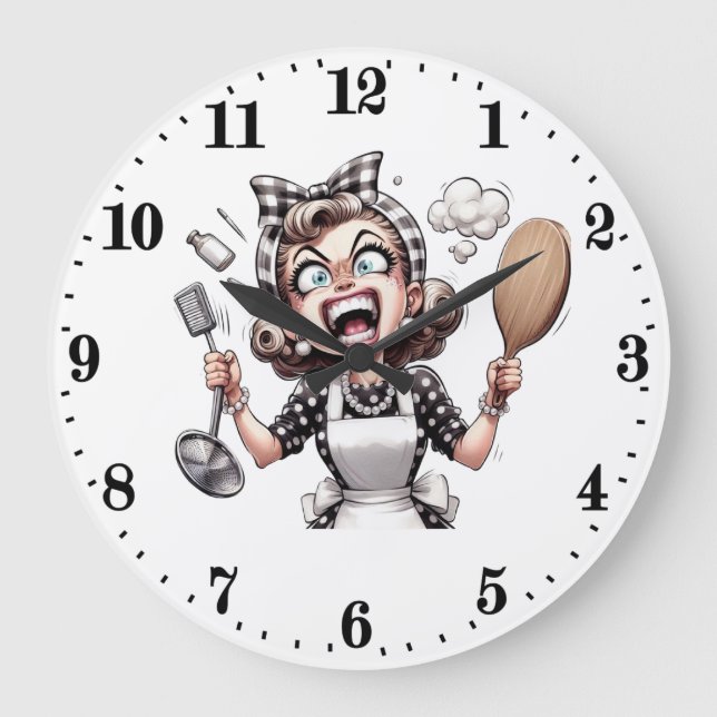 Funny vintage cooking lady  large clock (Front)