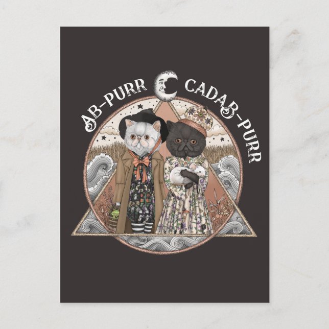 Funny Vintage Cottagecore Cat Witches Halloween  Postcard (Front)
