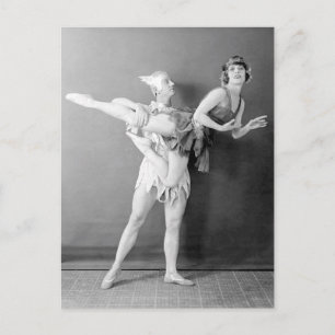 Funny Vintage Dancer Duo Flying Vaudeville Postcard