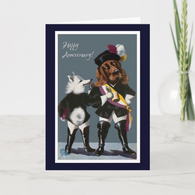 Funny Vintage Dogs Happy Anniversary Card (Front)