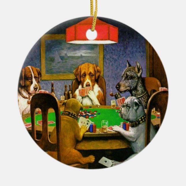 Funny Vintage Dogs Playing Poker Ceramic Ornament (Front)