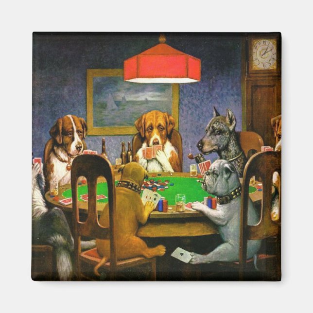 Funny Vintage Dogs Playing Poker Magnet (Front)