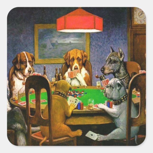 Funny Vintage Dogs Playing Poker Square Sticker (Front)