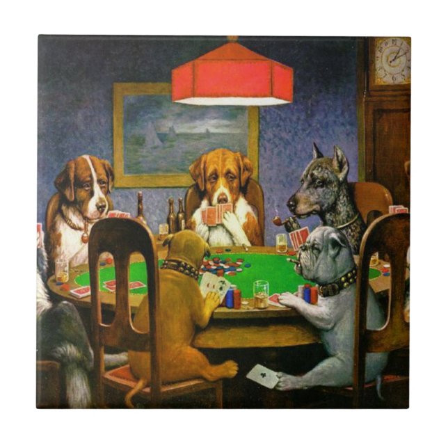 Funny Vintage Dogs Playing Poker  Tile (Front)