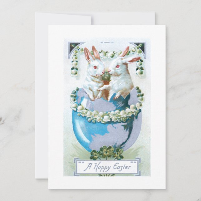 Funny Vintage Easter Bunnies in Egg Holiday Card (Front)