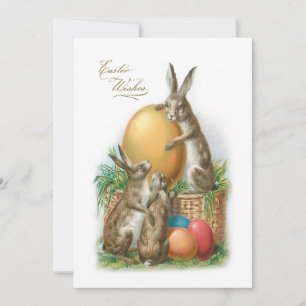 Funny Vintage Easter Rabbits and Dyed Eggs Holiday Card