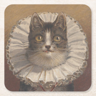 Funny Vintage Edwardian Cat Coasters, Set of 6 Square Paper Coaster