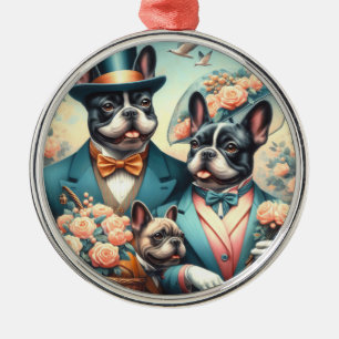 Funny Vintage French Bulldog Painting Metal Ornament