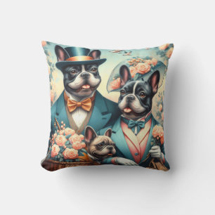 Funny Vintage French Bulldog Painting Throw Pillow