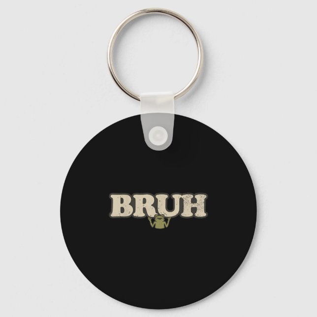 Funny Vintage Frog Attitude Meme - Bruh Frog  Keychain (Front)