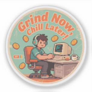 Funny Vintage Gamer Grind Now Chill Later Retro