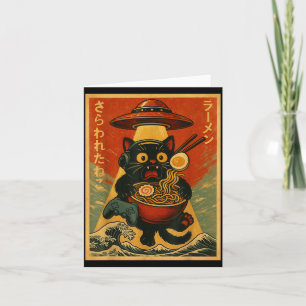 Funny Vintage Gaming Cat Gamer Ramen Ufo Japanese  Card