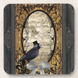 Funny vintage Gothic wedding crow Coaster