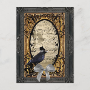 Funny vintage Gothic wedding crow Postcard