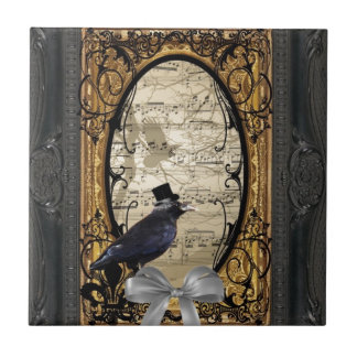 Funny vintage Gothic wedding crow Tile