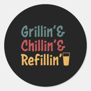 Funny Vintage Grill Dad - Grilling Chilling Refill Classic Round Sticker
