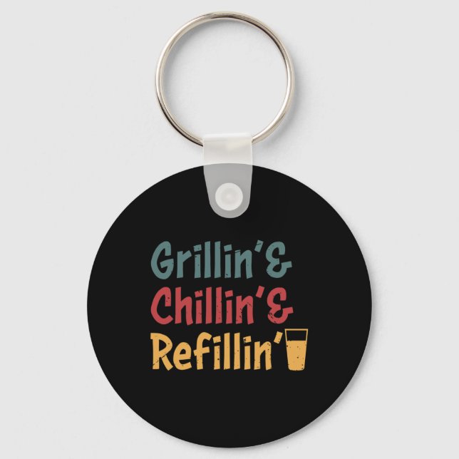 Funny Vintage Grill Dad - Grilling Chilling Refill Keychain (Front)