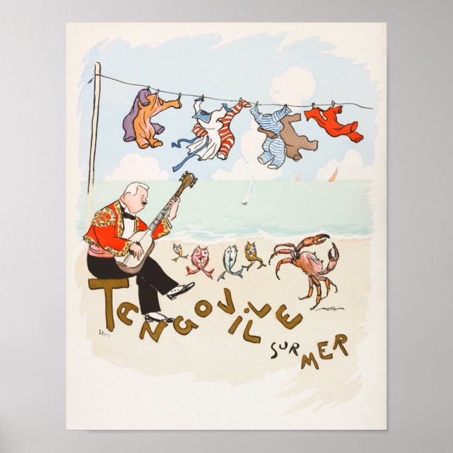 Funny Vintage Guitar Print Dancing Crab Music (Front)