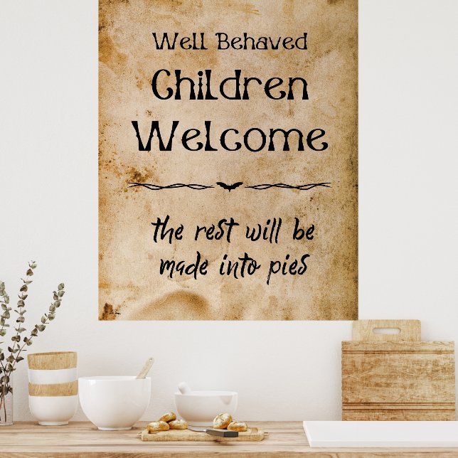 Funny Vintage Halloween Welcome Children Poster (Kitchen)