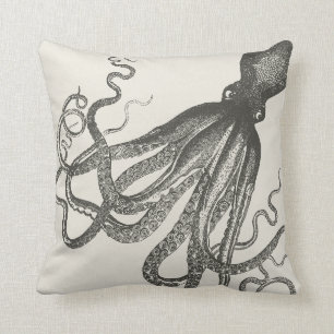 Funny Vintage Hand Drawn Octopus Throw Pillow