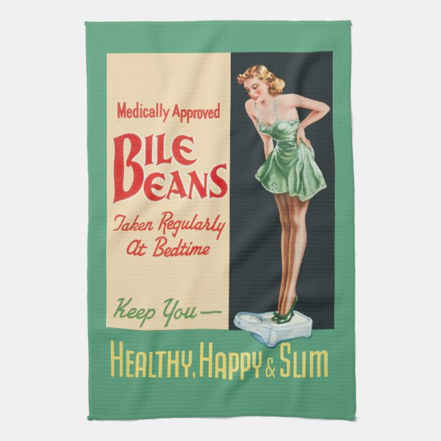 Funny Vintage Health Ad BILE BEANS Kitchen Towel (Vertical)