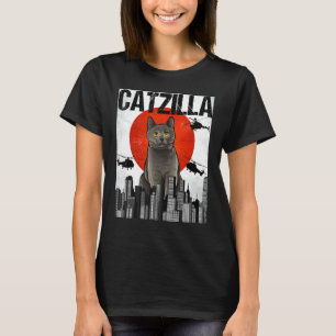 Funny Vintage Japanese Catzilla Chartreux Cat T-Shirt