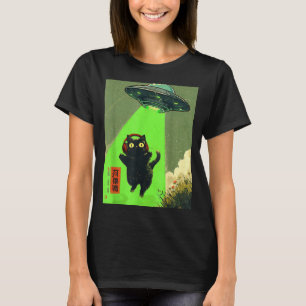 Funny Vintage Japanese Cute Cat Ufo Alien Youth Ki T-Shirt