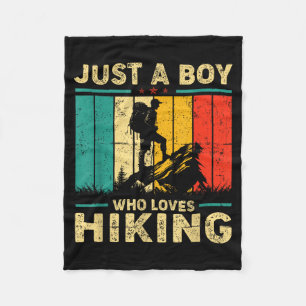 Funny Vintage Just A Boy Who Loves Hiking Fleece Blanket