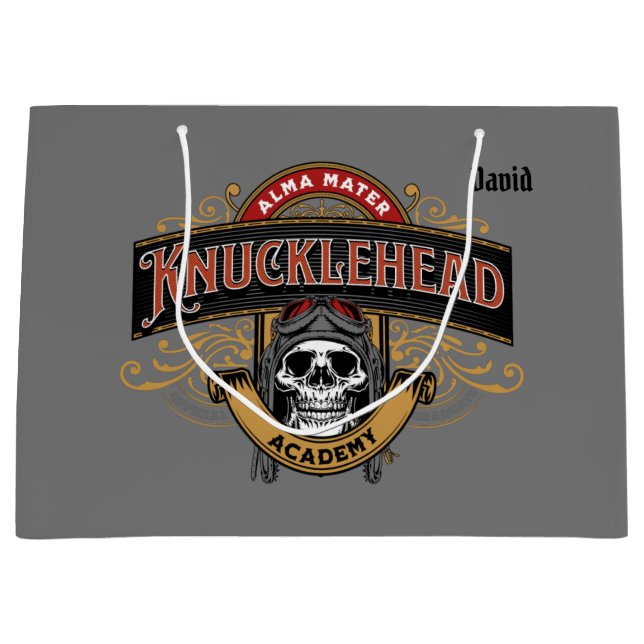 Funny Vintage Knucklehead Academy Skull  Large Gift Bag (Front)