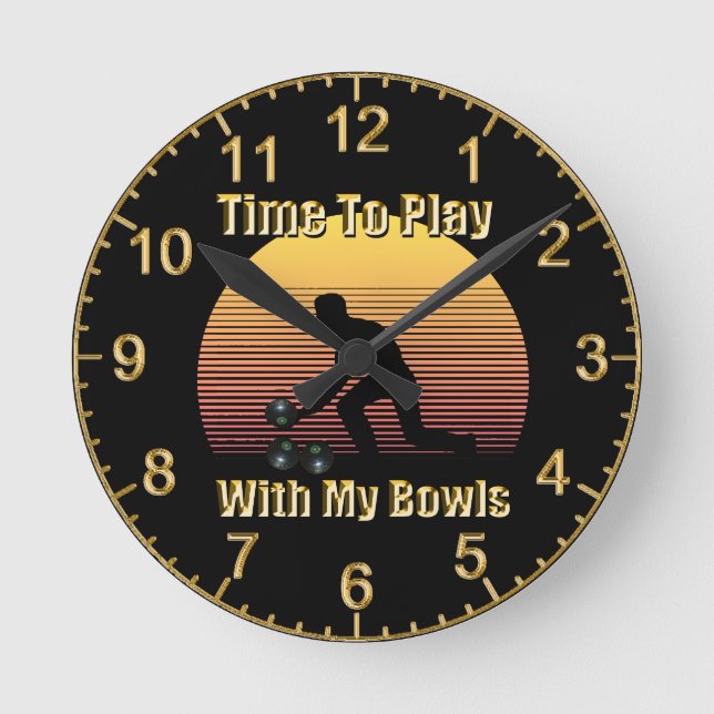 Funny Vintage Lawn Bowls Play Time, Wall Clock (Front)