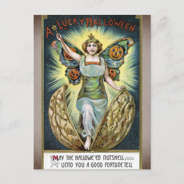 Funny Vintage Lucky Halloween Victorian Angel Postcard (Front)