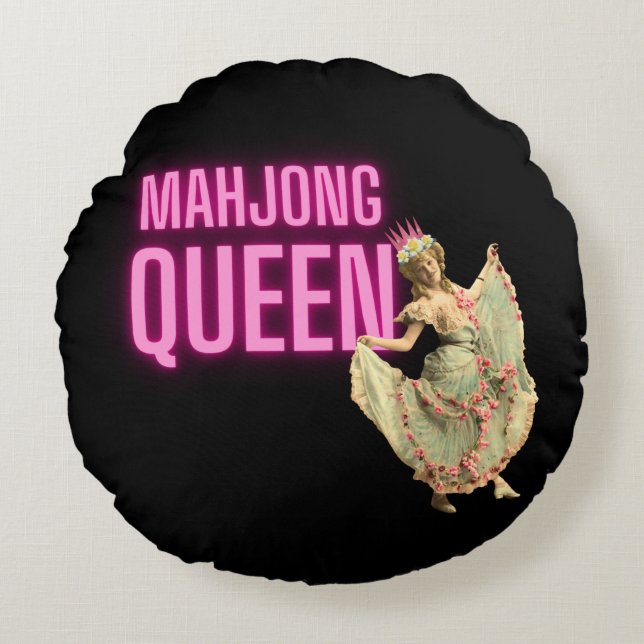 Funny Vintage Mahjong Queen  Round Pillow (Front)