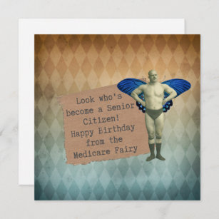 Funny Vintage Male Fairy Senior Birthday Card
