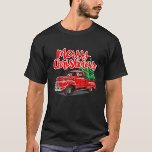 Funny Vintage Merry Christmas Tree Red Wagon Truck T-Shirt
