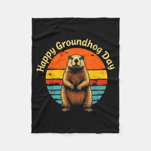 Funny Vintage Meteorology Groundhog Happy Groundho Fleece Blanket