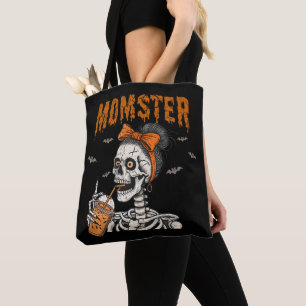 Funny Vintage Momster Skeleton Halloween Tote Bag