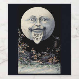 Funny Vintage Moon New Years Sparkling Wine Labels