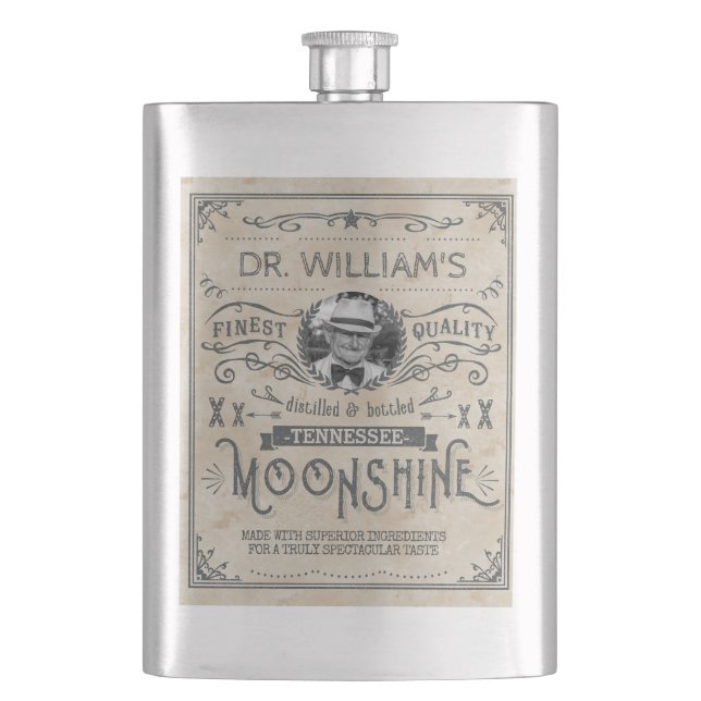 Funny Vintage Moonshine Hillbilly Medicine Custom Hip Flask (Front)