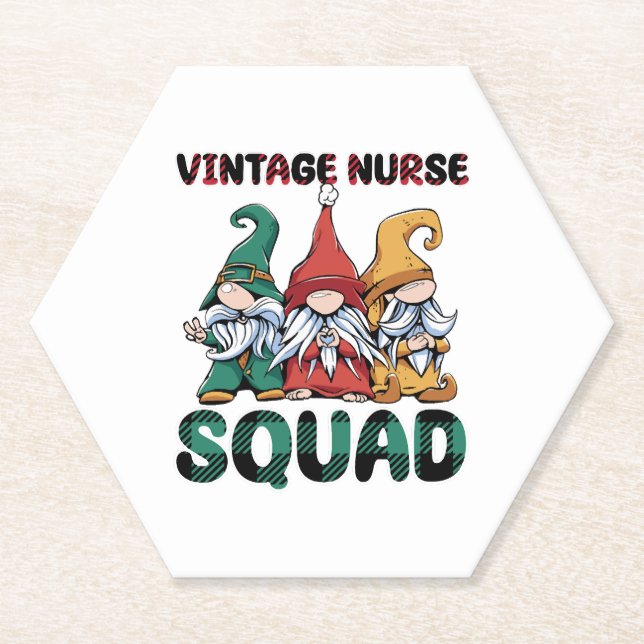 Funny Vintage Nurse Squad Nursing Gnomes Paper Coaster (Front)