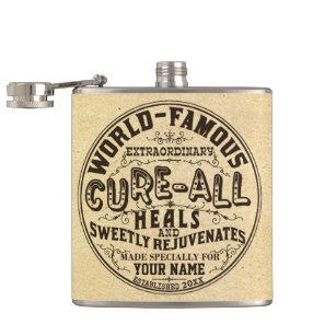 Funny Vintage Personalized Cure All Gag Gift Hip Flask