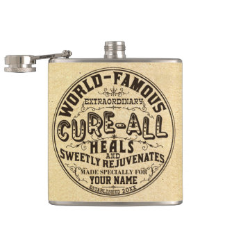 Funny Vintage Personalized Cure All Gag Gift Hip Flask