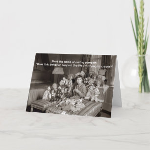 Funny Vintage Photo Young Girl Surrounded by Dolls Card