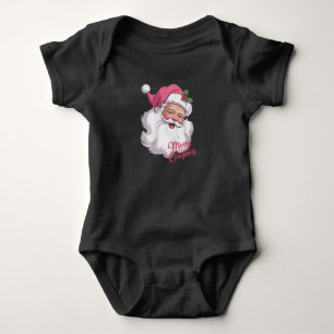 Funny Vintage Pink Santa Claus Pink Merry Xmas Baby Bodysuit