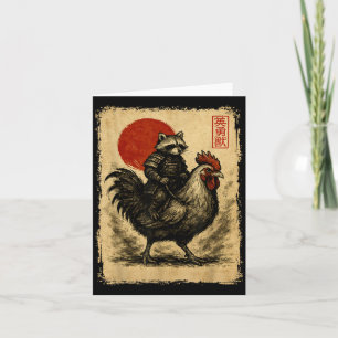 Funny Vintage Raccoon Rooster Chicken Japanese Uki Card