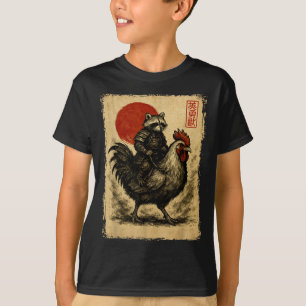 Funny Vintage Raccoon Rooster Chicken Japanese Uki T-Shirt