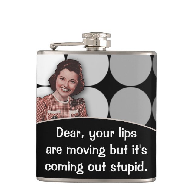 Funny Vintage Retro Lady Hip Flask (Front)