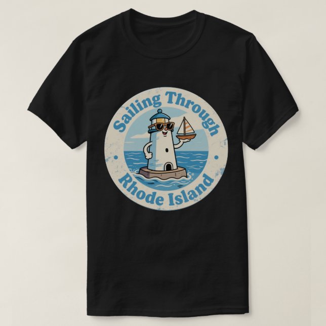 Funny Vintage Rhode Island Lighthouse Sailboat  T-Shirt (Design Front)