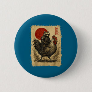 Funny Vintage Samurai Raccoon Japanese Graphic Uki 2 Inch Round Button