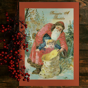 Funny Vintage Santa Baggin Baddie Red Holiday Card