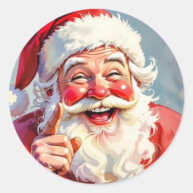 Funny Vintage Santa Claus Christmas Classic Round Sticker (Front)